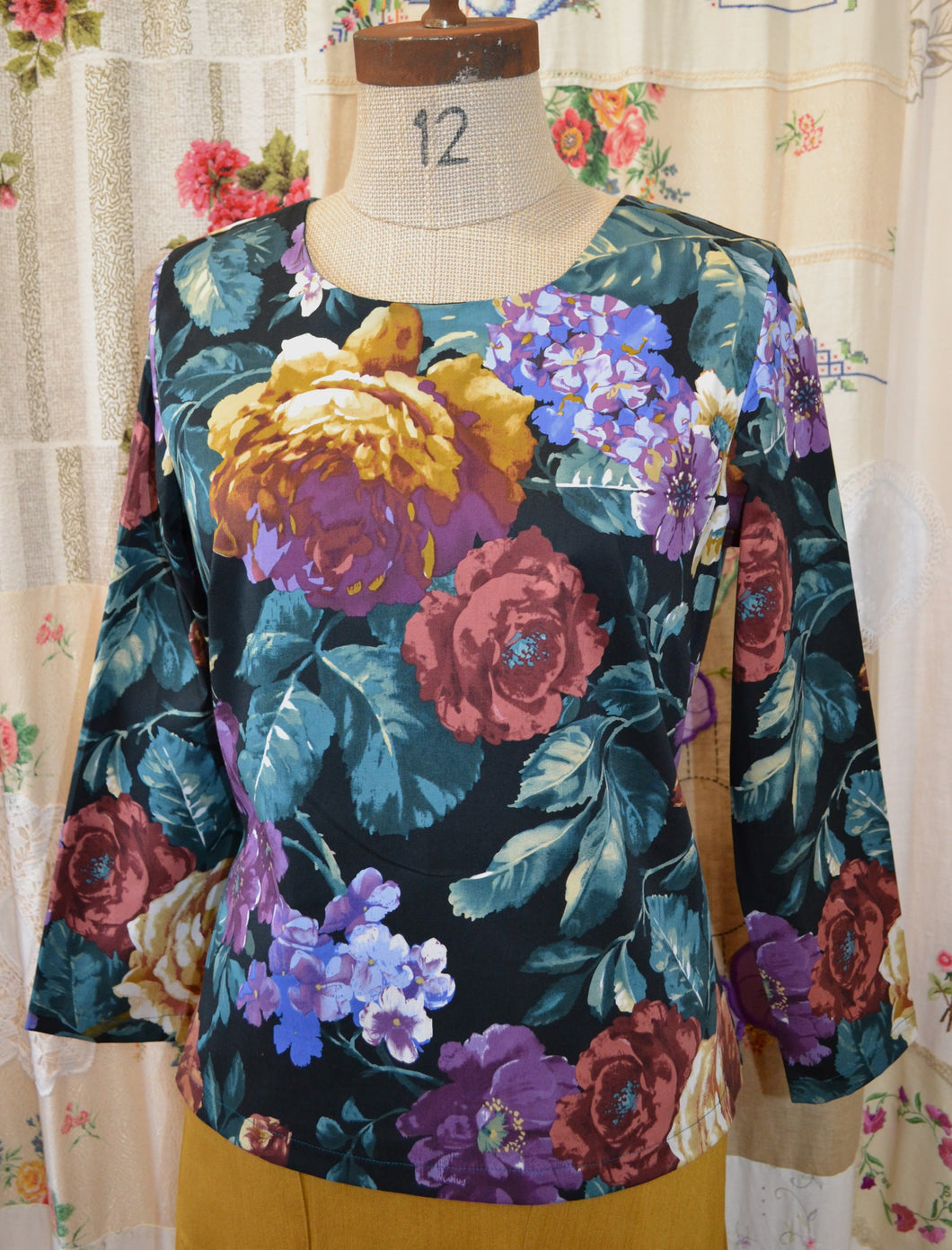 Berserk Vintage Floral full length sleeves Keyhole Top
