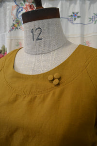 Berserk Mustard Linen Cotton Raglan top with buttons