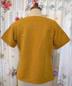 Berserk Mustard Linen Cotton Raglan top with buttons