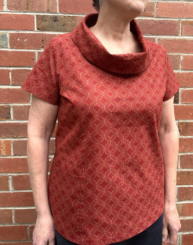 Berserk Roll neck top in Rust Japanese Lattice
