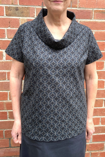 Berserk Roll neck top in Black Japanese Lattice