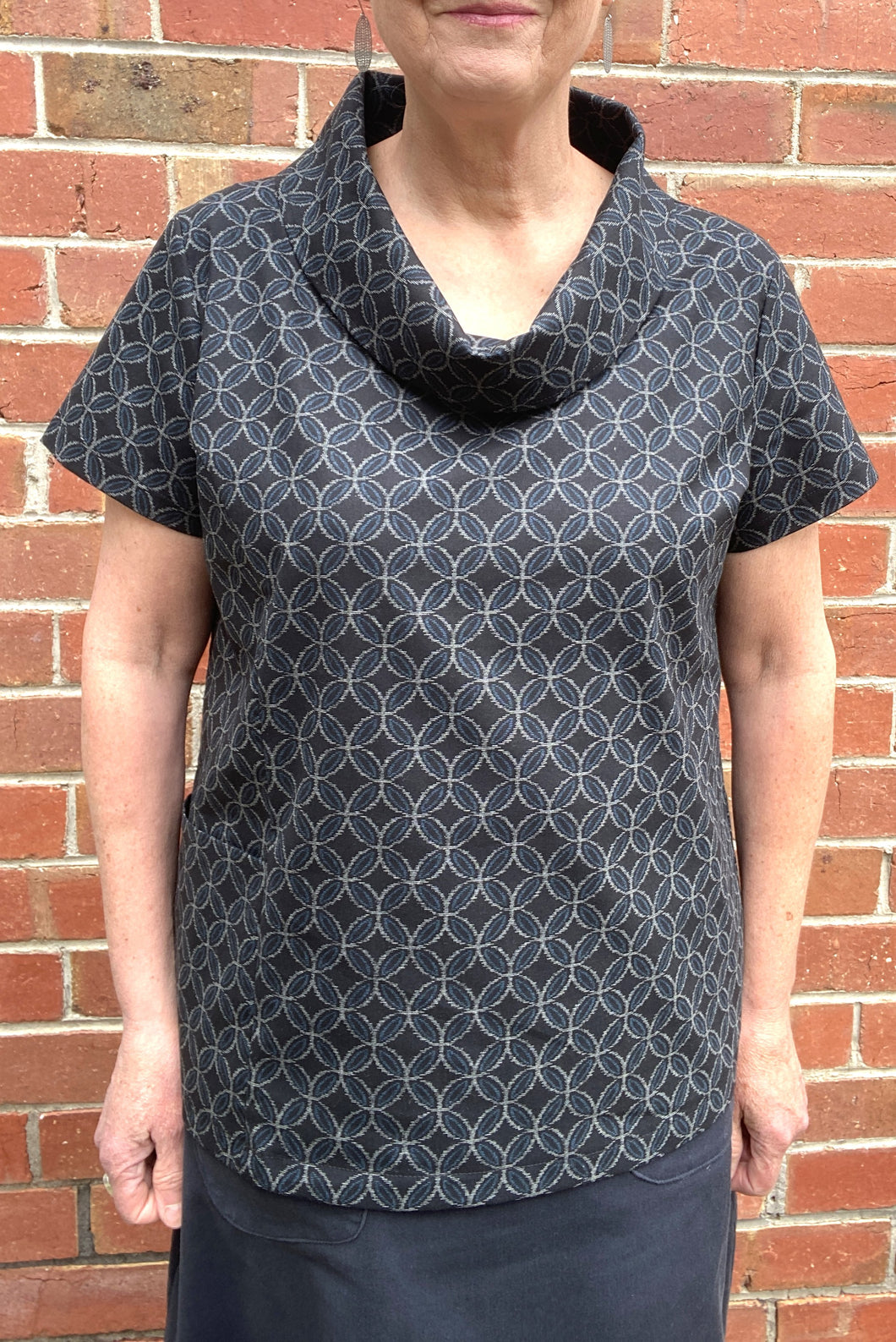Berserk Roll neck top in Black Japanese Lattice
