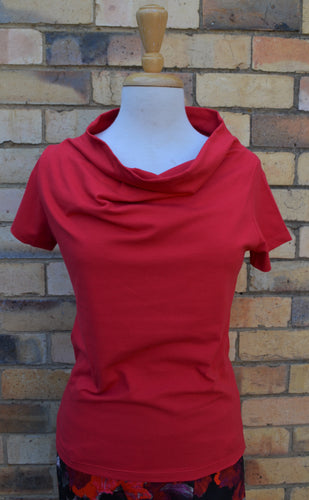 Berserk Fire Red Cotton Elastane Cowl T Shirt